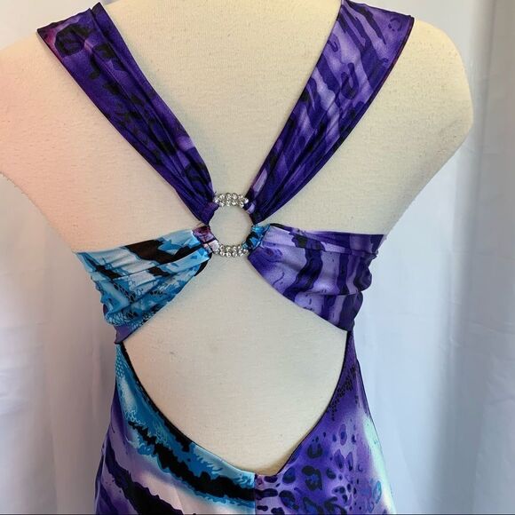 Jolie purple blue leopard animal print sweetheart mermaid open back gown dress - Picture 5 of 17